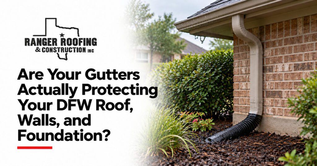 Ranger Roofing & Construction graphic: Are Your Gutters Actually Protecting Your DFW Roof, Walls, and Foundation?