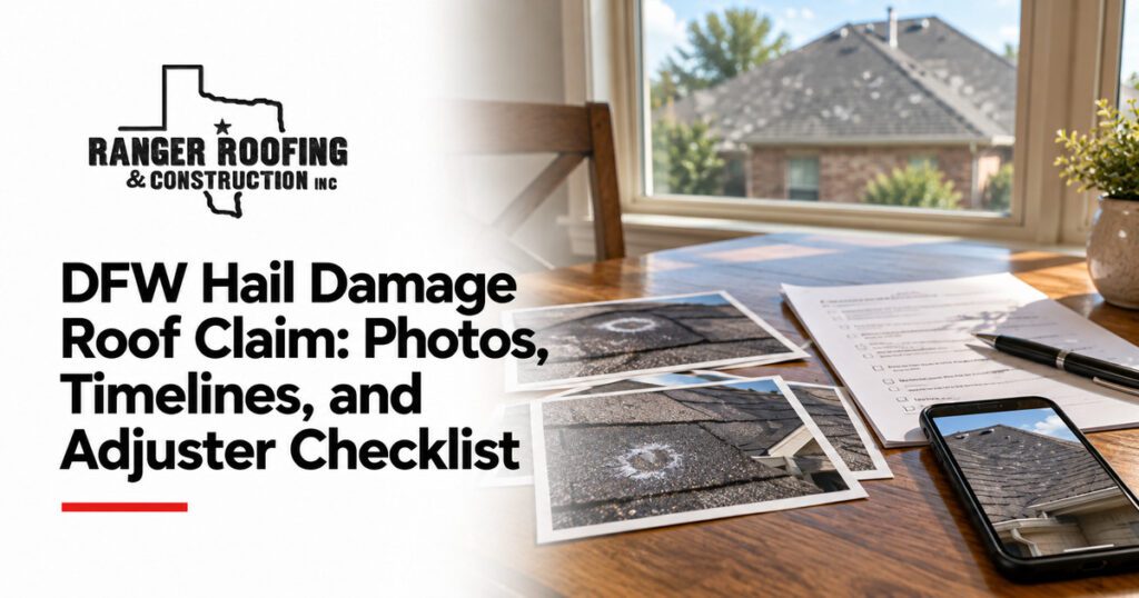 Ranger Roofing & Construction graphic: DFW Hail Damage Roof Claim: Photos, Timelines, and Adjuster Checklist