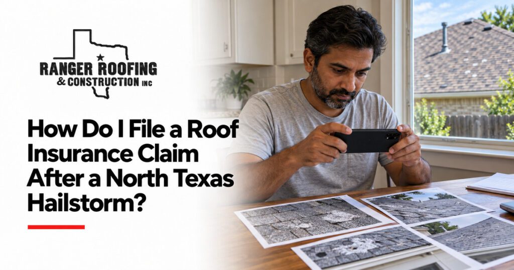 Ranger Roofing & Construction graphic: How Do I File a Roof Insurance Claim After a North Texas Hailstorm?