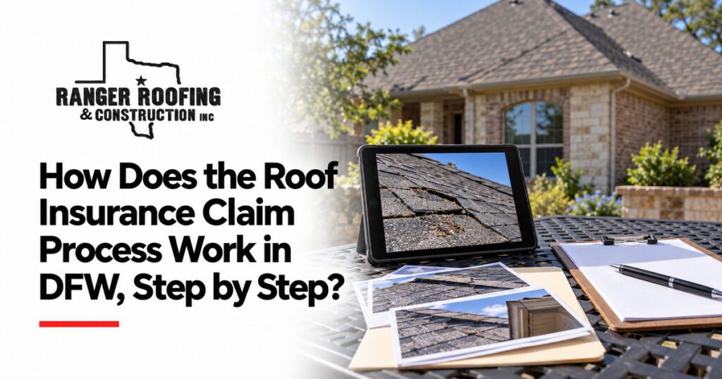 Ranger Roofing & Construction graphic: How Does the Roof Insurance Claim Process Work in DFW, Step by Step?
