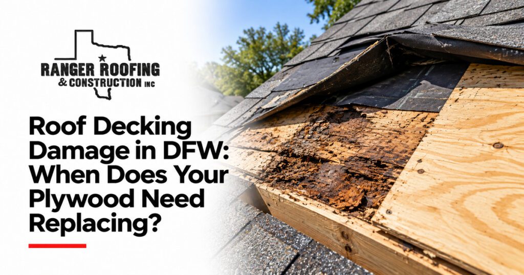Ranger Roofing & Construction graphic: Roof Decking Damage in DFW: When Does Your Plywood Need Replacing?
