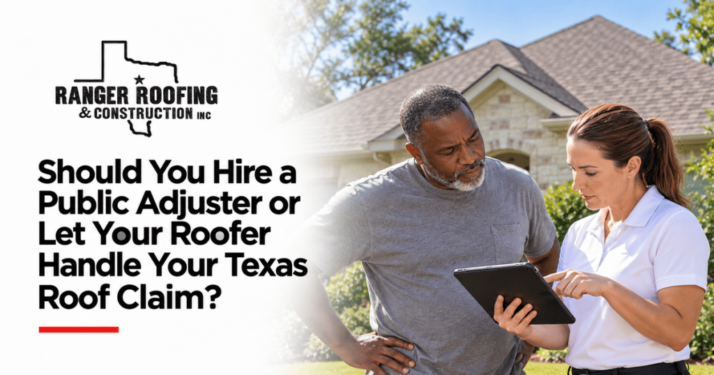 Ranger Roofing & Construction graphic: Should You Hire a Public Adjuster or Let Your Roofer Handle Your Texas Roof Claim?