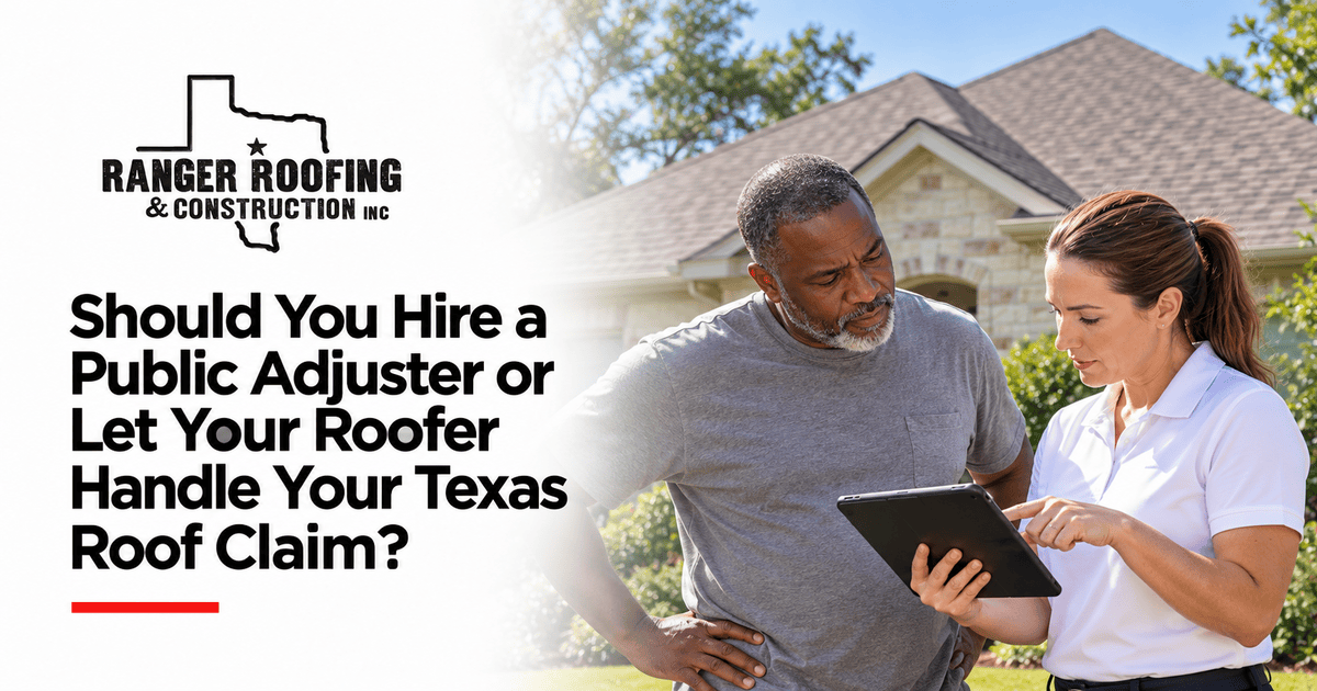 Ranger Roofing & Construction graphic: Should You Hire a Public Adjuster or Let Your Roofer Handle Your Texas Roof Claim?