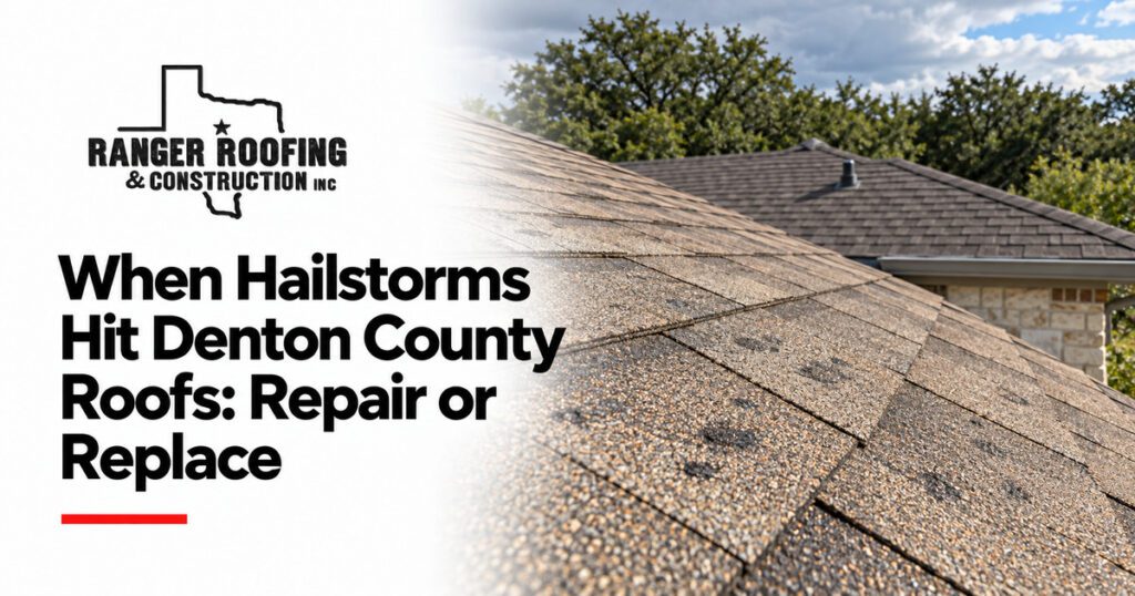 Ranger Roofing & Construction graphic: When Hailstorms Hit Denton County Roofs: Repair or Replace
