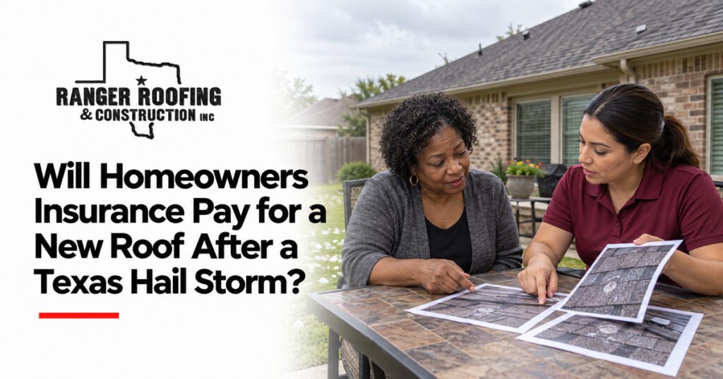 Ranger Roofing & Construction graphic: Will Homeowners Insurance Pay for a New Roof After a Texas Hail Storm?